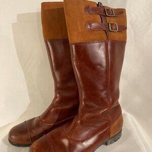 UGG Brown Leather Tall Boots Warm Fleece Lining Women US 10 Excellent Condition